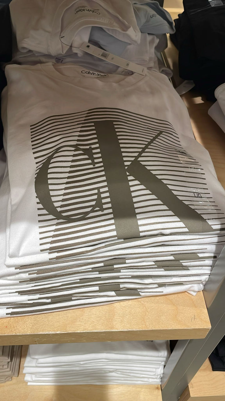 CK round Neck Big Light Brown Square Logo T-Shirt White