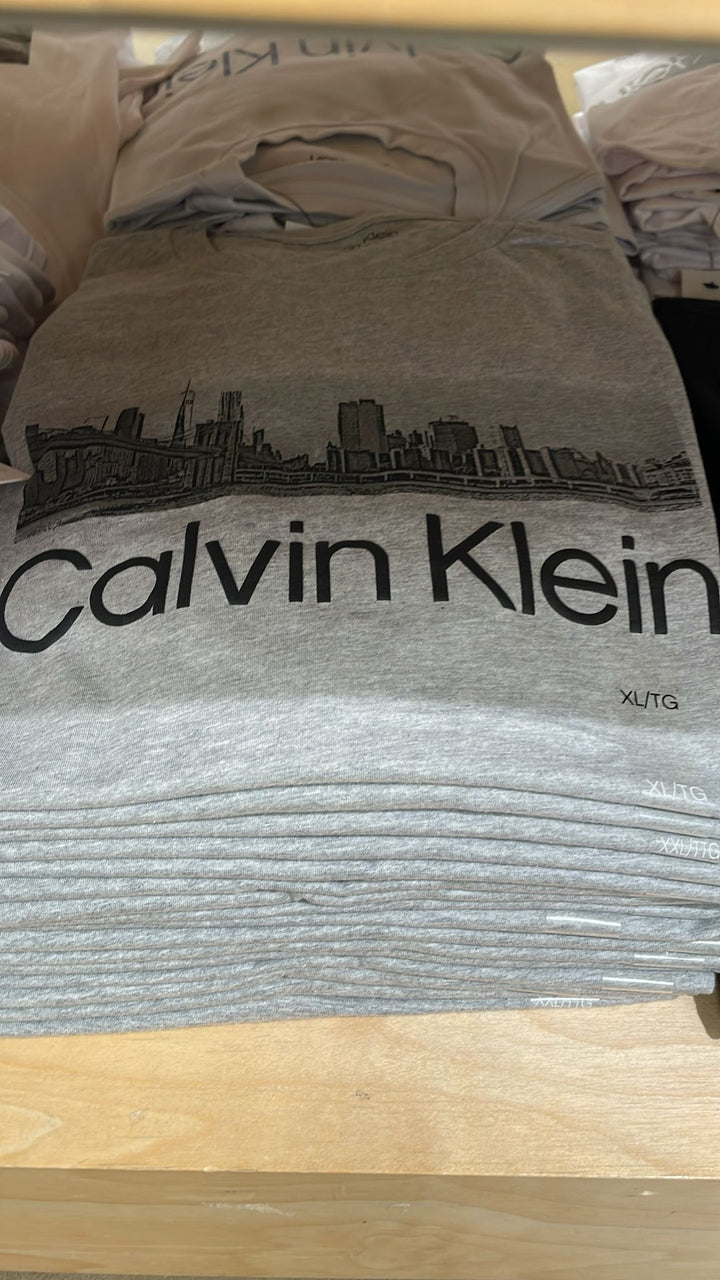 CK round Neck Big Linear Logo & City T-Shirt Grey