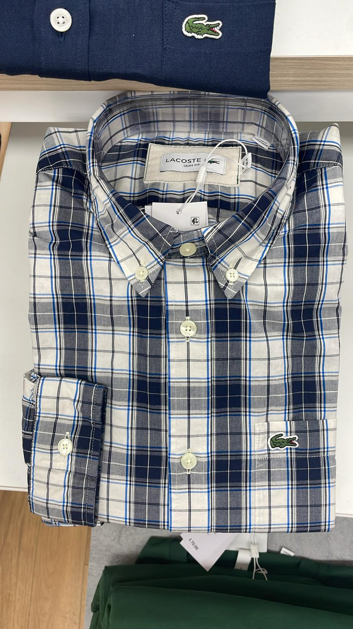 Lacoste Regular Fit Plaid Shirt Dark Blue/White