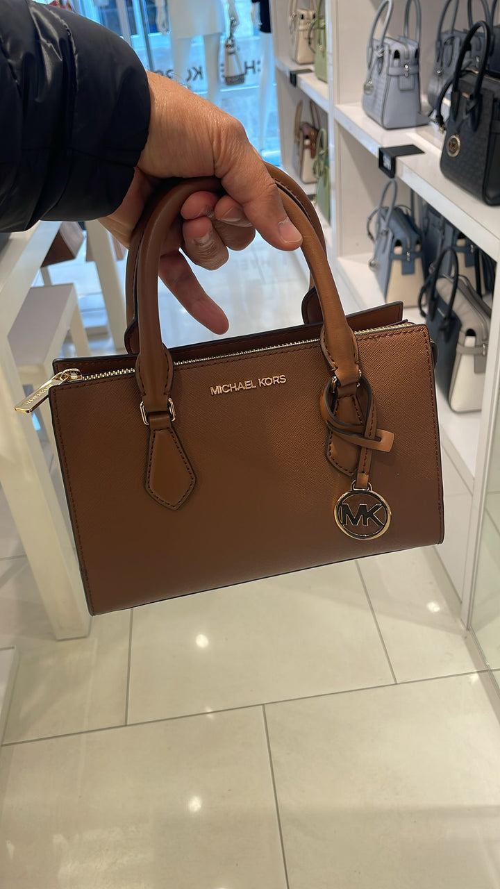 Michael Kors Gold Logo Leather Handbag Brown