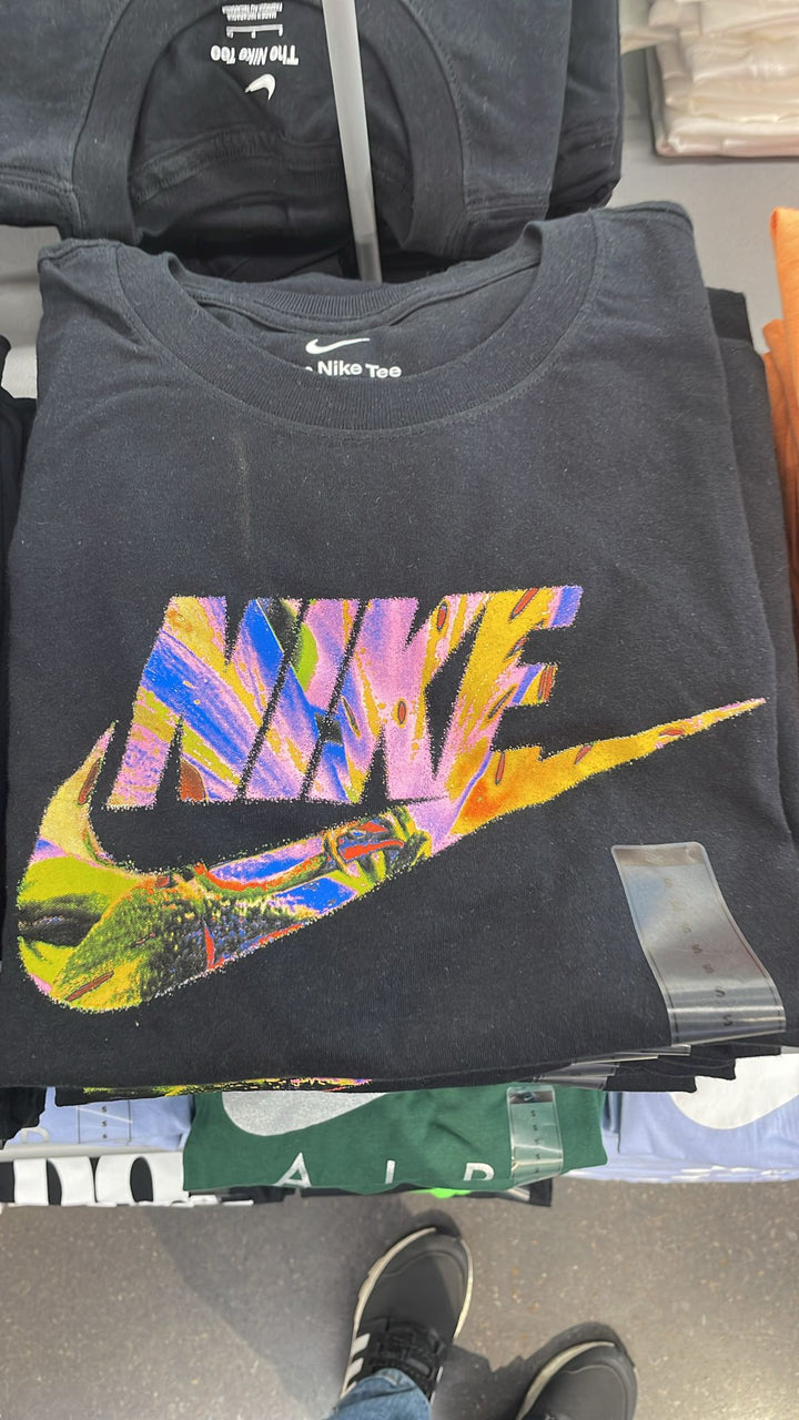 Nike Round Neck T-shirt Big Colorful Logo Dark Grey