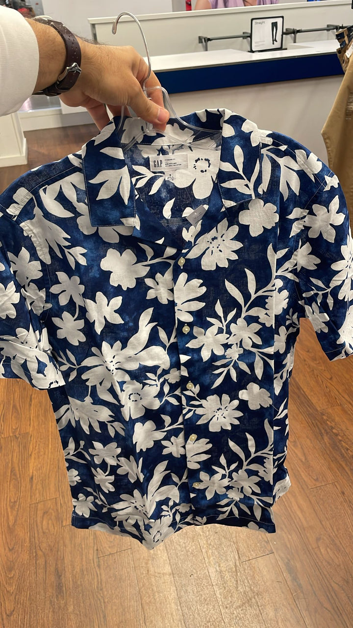 GAP Short Sleeves Flowers Shirt Blue