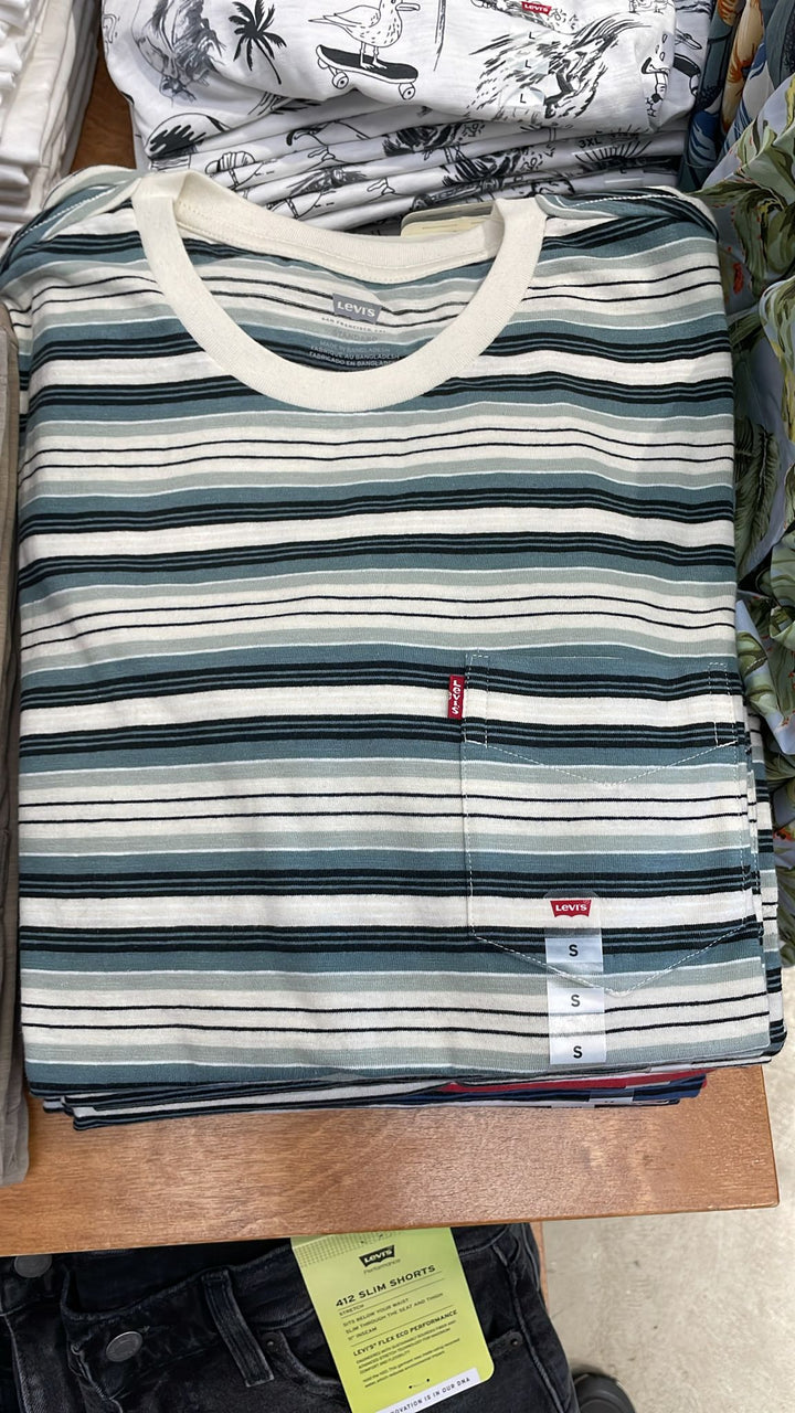 Levi's Round Neck Stripped Pocket T-shirt Blue & White