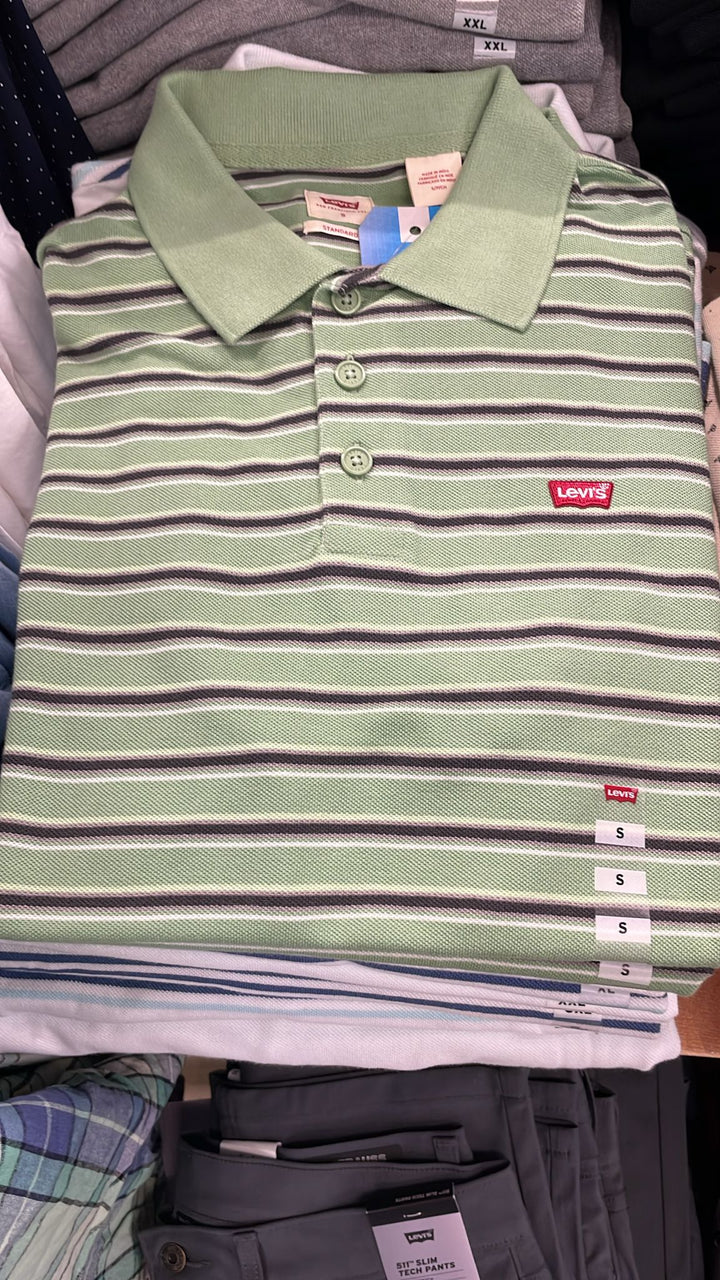 Levi's Polo Neck Small Logo Striped T-shirt Green