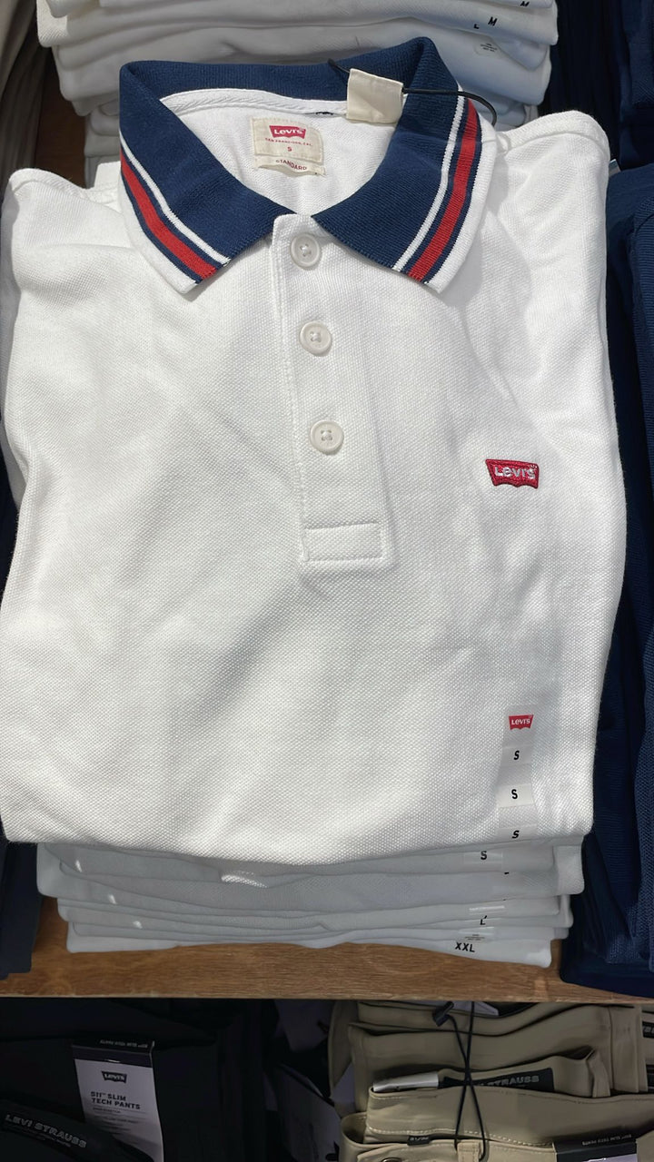 Levi's Polo Neck Small Logo Navy Collar T-shirt White
