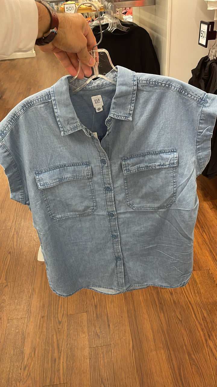 GAP Short Sleeves Double Pocket Shirt Blue Jeans