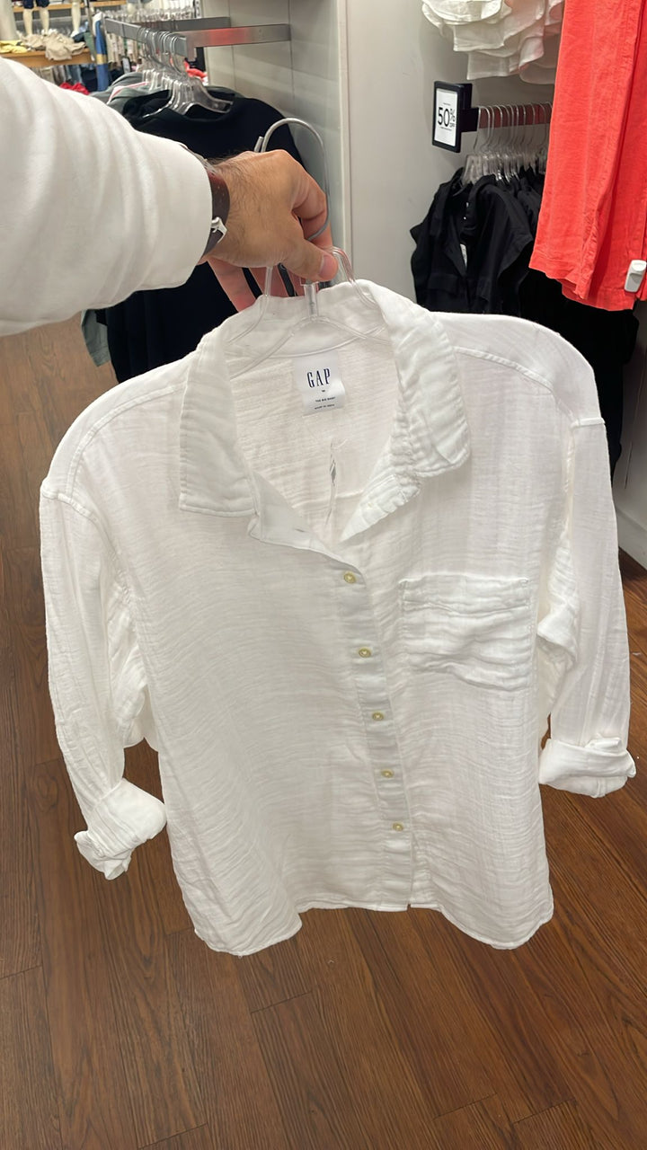 GAP Long Sleeves Single Pocket Shirt White