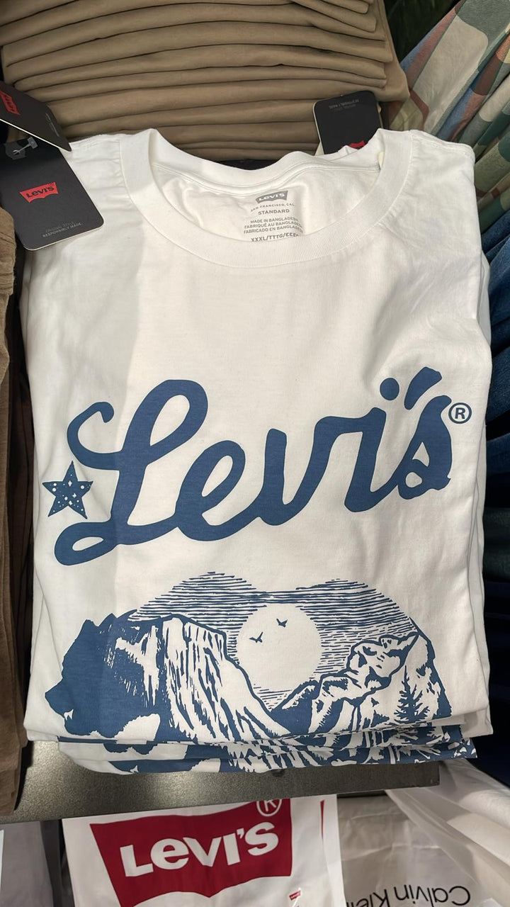 Levi's Blue Logo & Mountain T- Shirt White