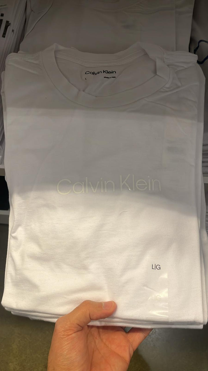 CK round Neck White Central Logo T-Shirt White