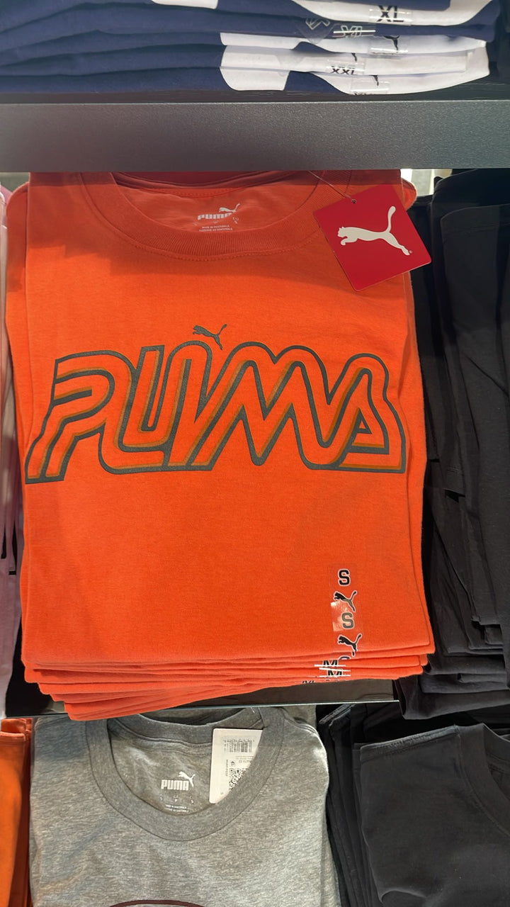 Puma Round Neck T-shirt Text Logo Orange