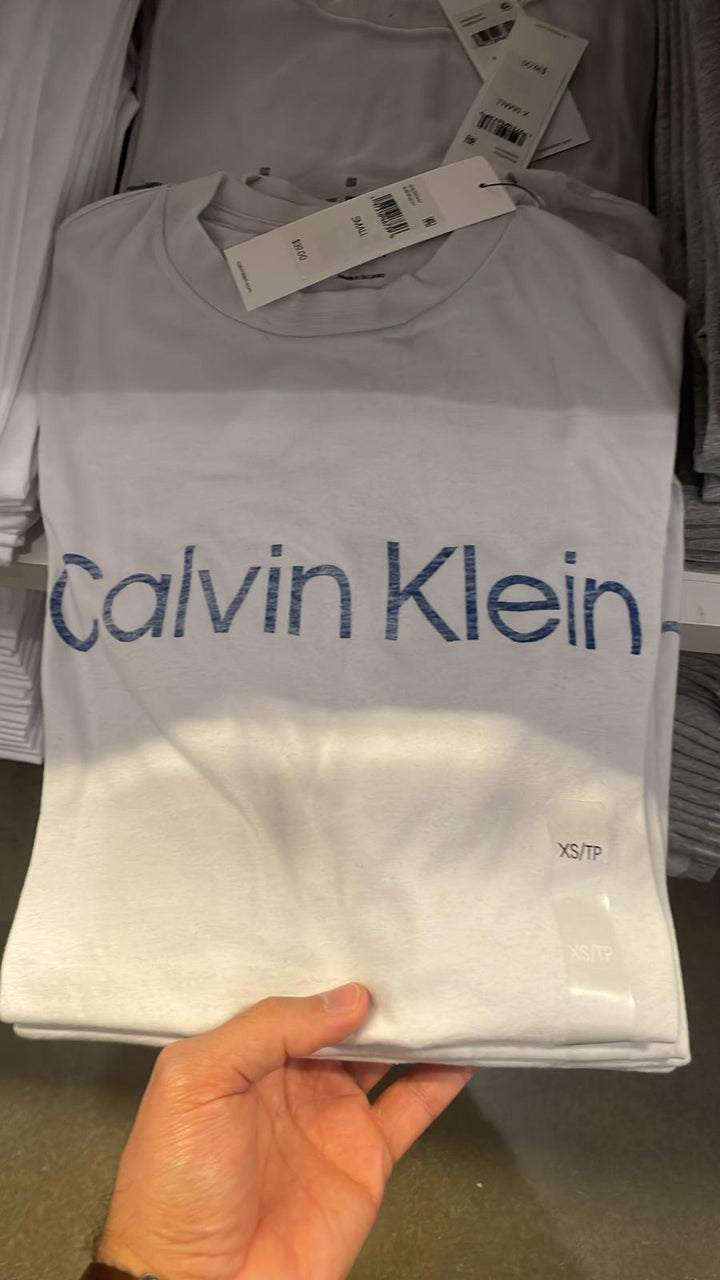 CK round Neck Blue Central Logo T-Shirt White