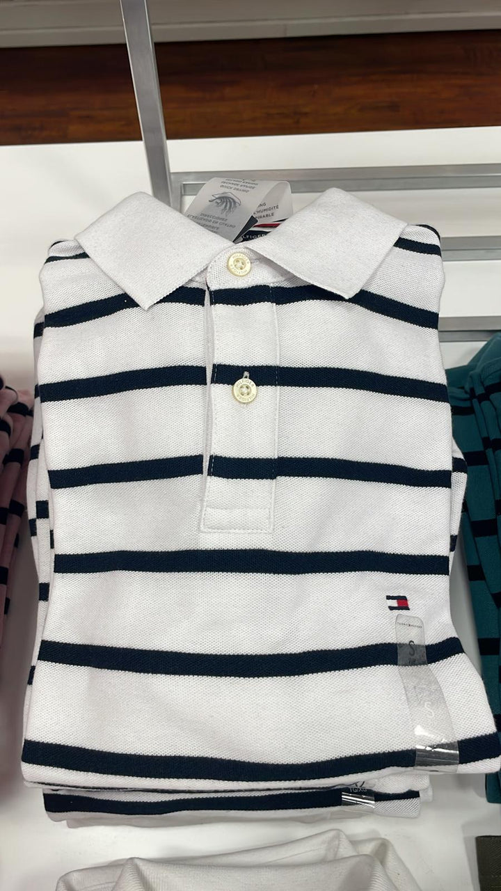 Tommy Hilfiger Striped Polo Neck T-Shirt White