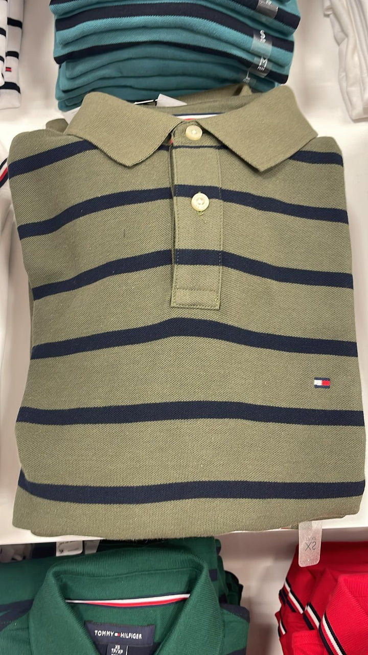 Tommy Hilfiger Striped Polo Neck T-Shirt Olive