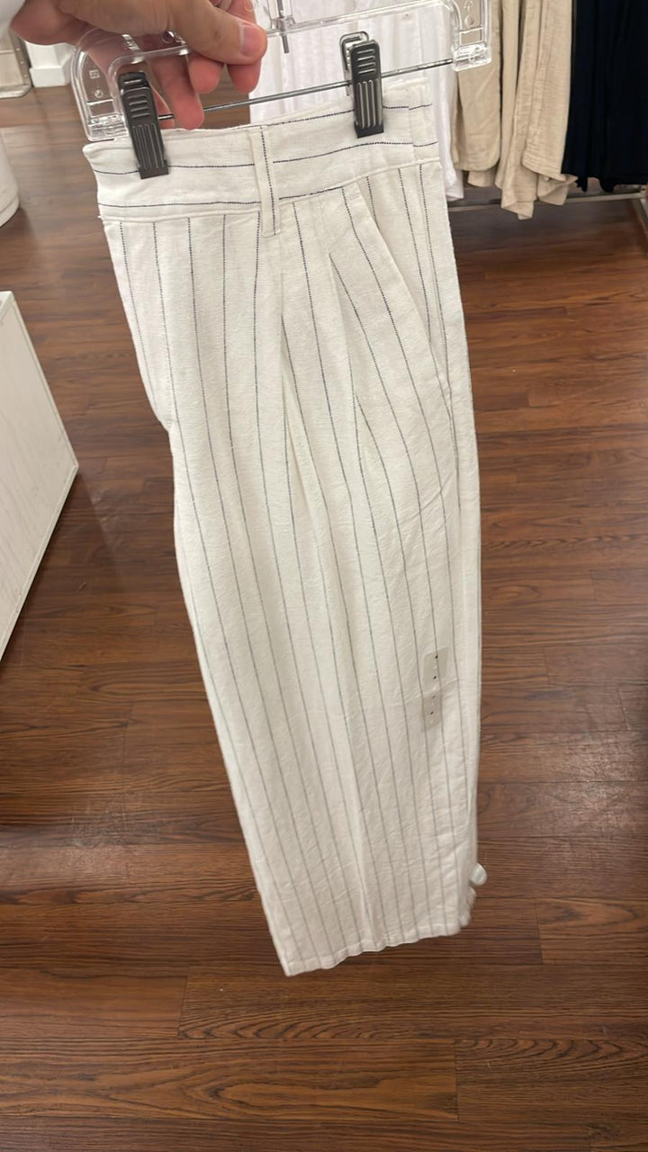 GAP Lenin Wide Leg Pants White with Thin Black Line