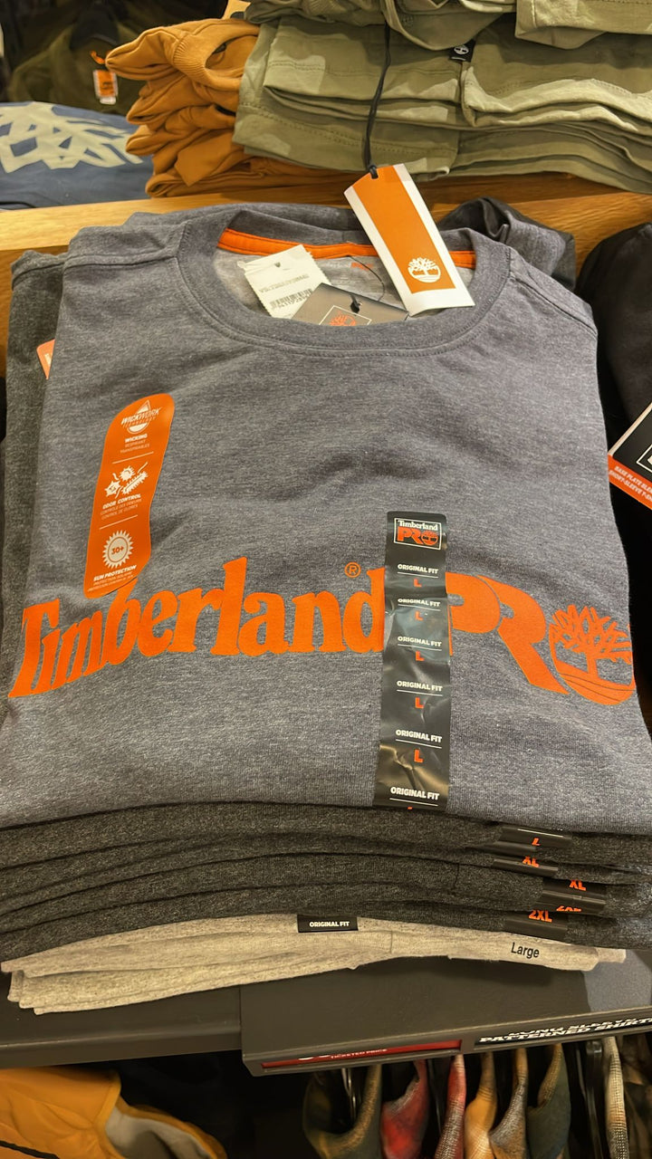 Timberland round Neck Orange Linear Logo T-shirt Grey