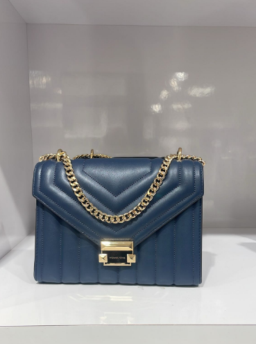 Michael Kors Whitney Medium Flap Chain Shoulder Handbag Dark Blue
