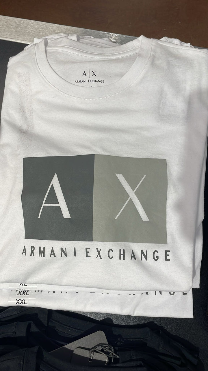 Armani Exchange Round Neck Black & Olive Logo Boxes T-shirt White