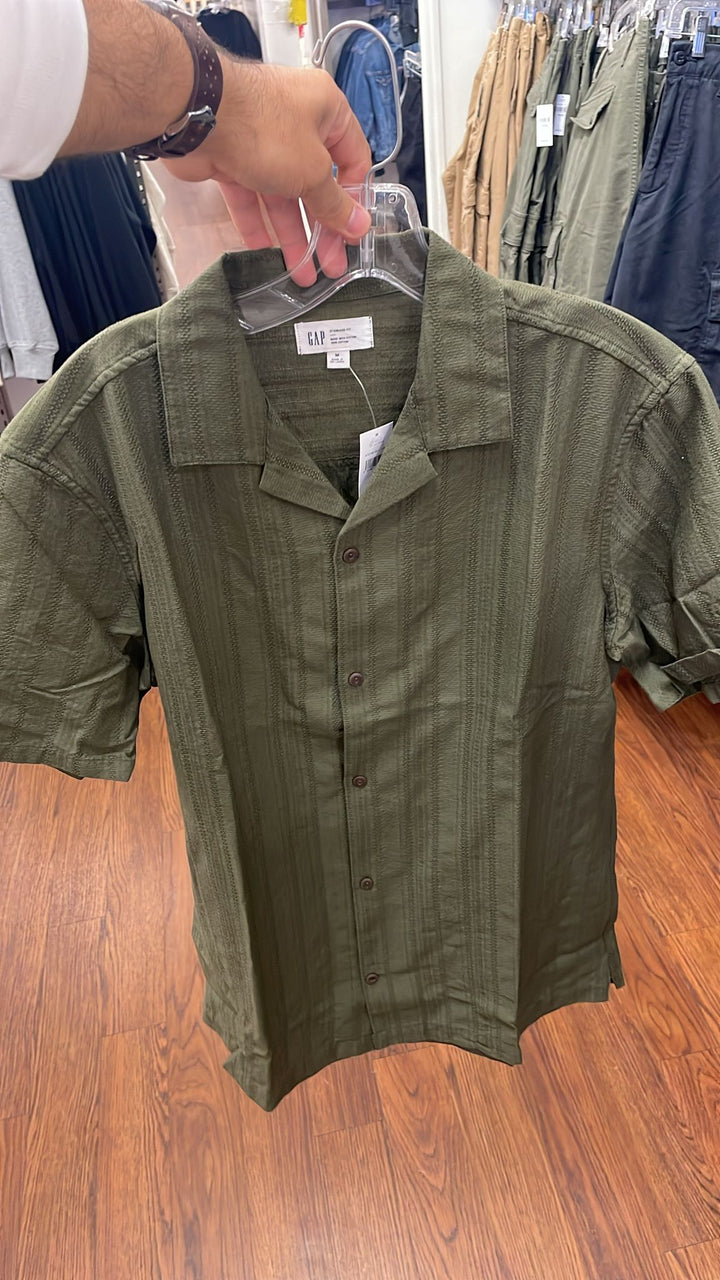 GAP Classic Short Sleeves Thin Strip Shirt Olive