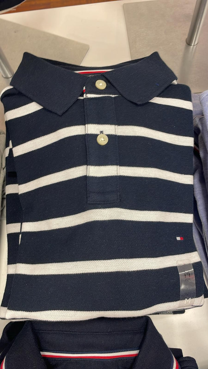 Tommy Hilfiger Striped  Polo Neck T-Shirt Black