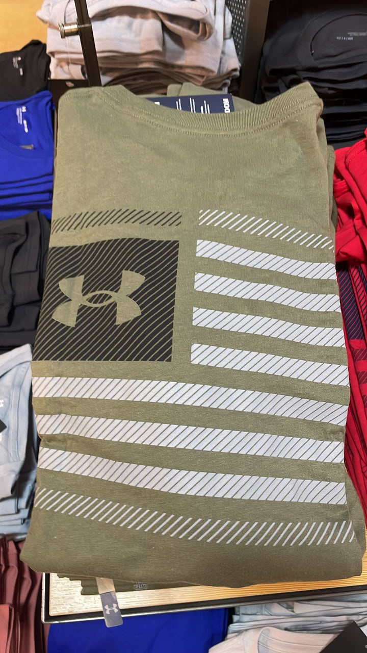 UA Round Neck Right box Logo & stripes T-shirt Olive