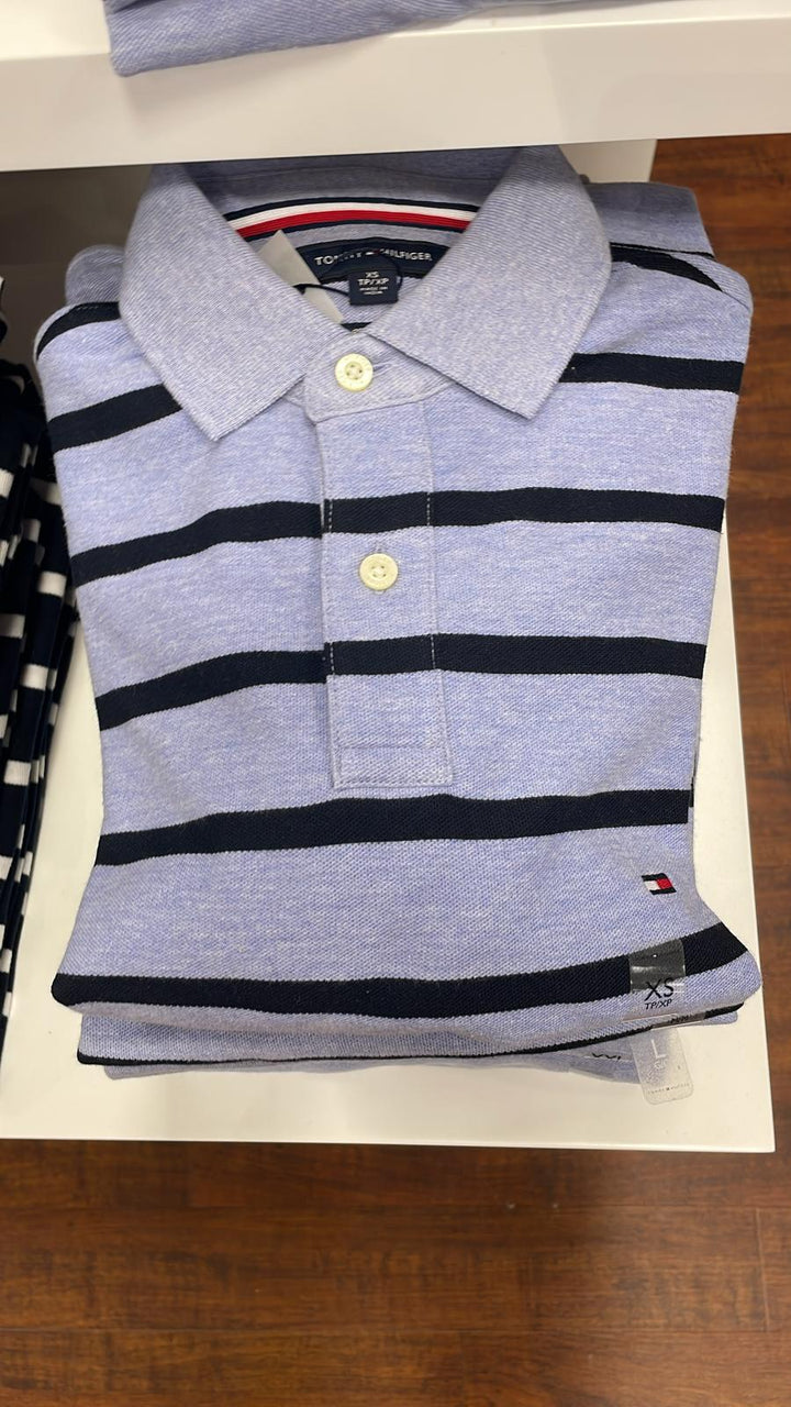 Tommy Hilfiger Striped  Polo Neck T-Shirt Sky Blue