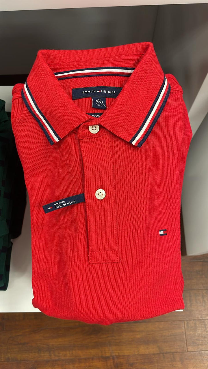 Tommy Hilfiger Striped  Polo Neck T-Shirt Red