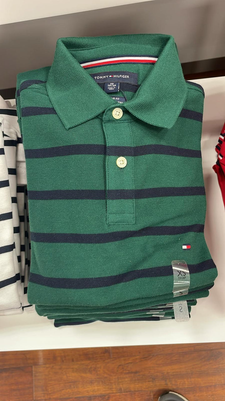 Tommy Hilfiger Striped  Polo Neck T-Shirt Dark Green