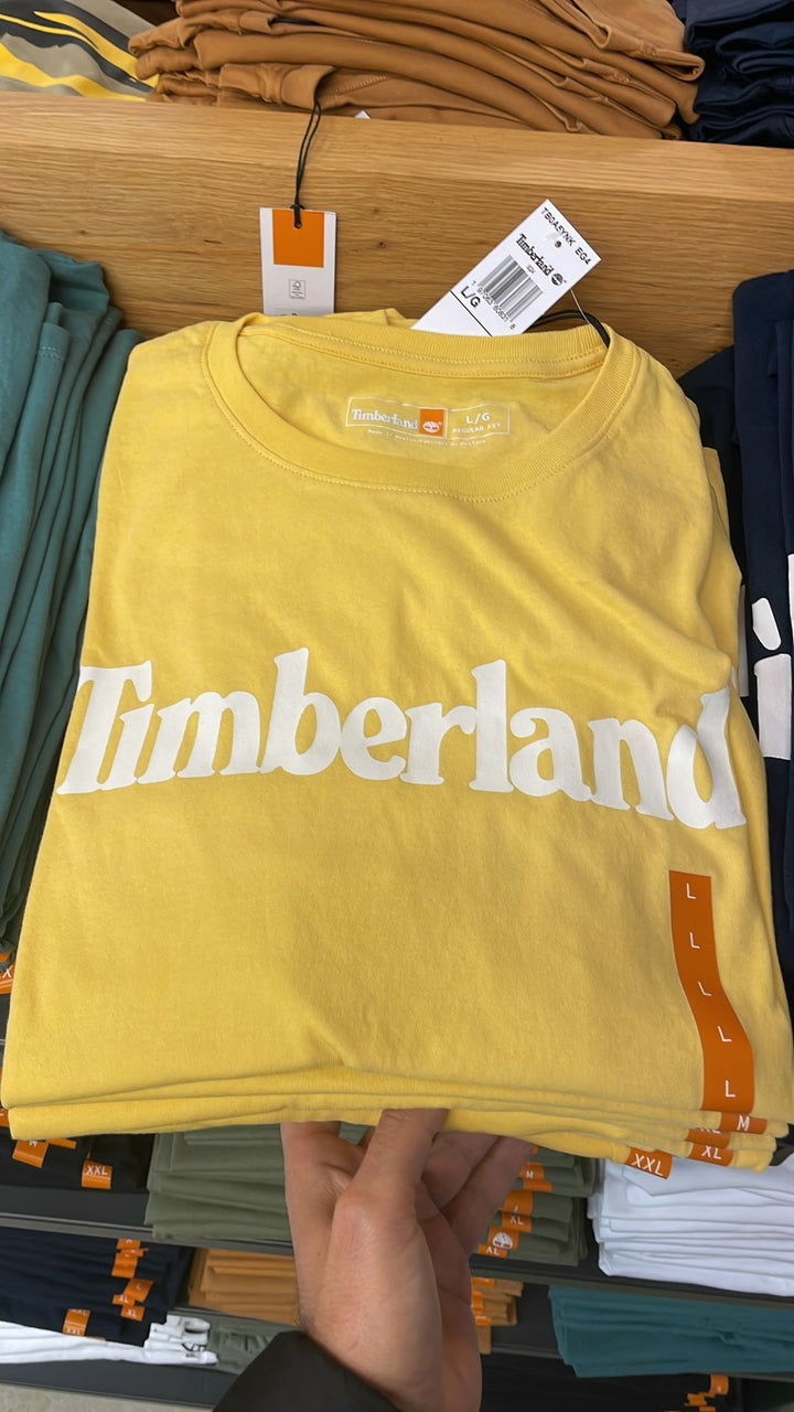 Timberland Round Neck white Linear Logo T-shirt Yellow