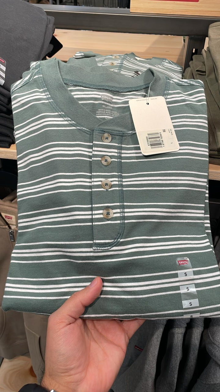 Levi's Long Sleeves Stripes T- Shirt Green & White