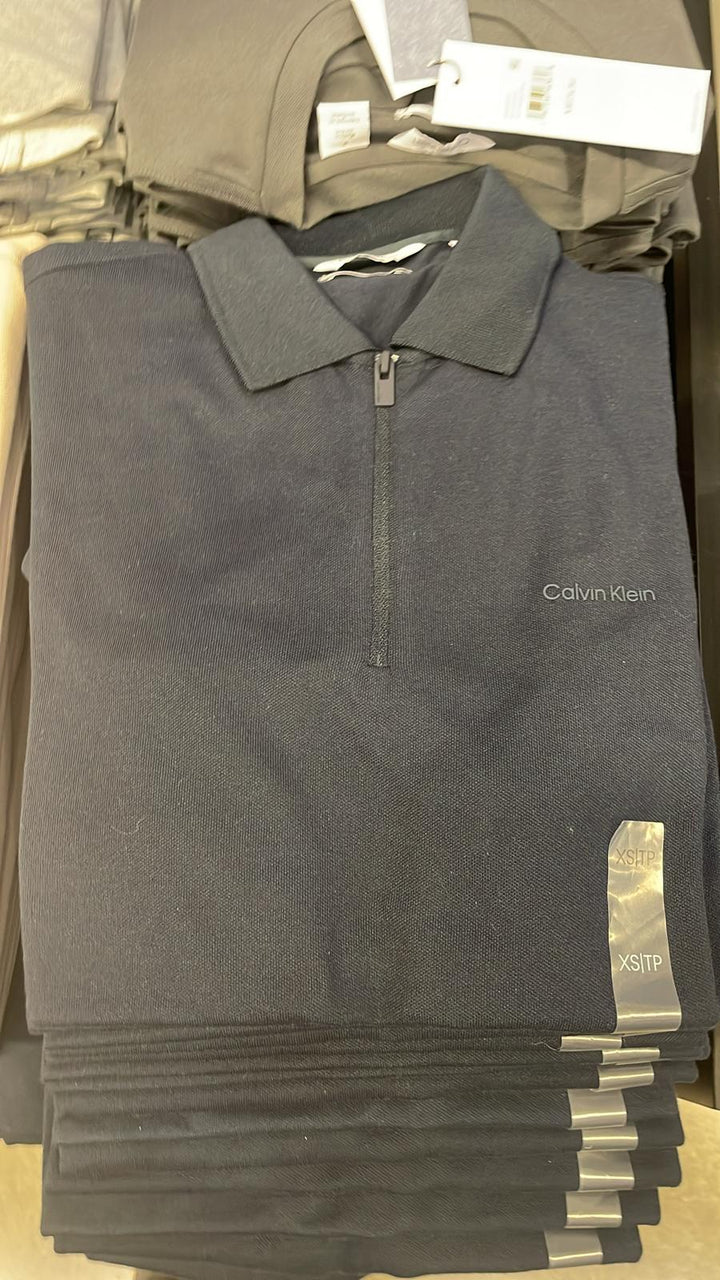 CK Polo Neck Small Zipper Plain T-Shirt Dark blue