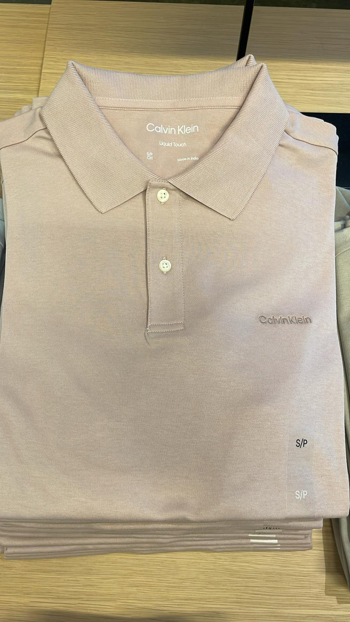 CK Polo Neck Plain T-Shirt Beige