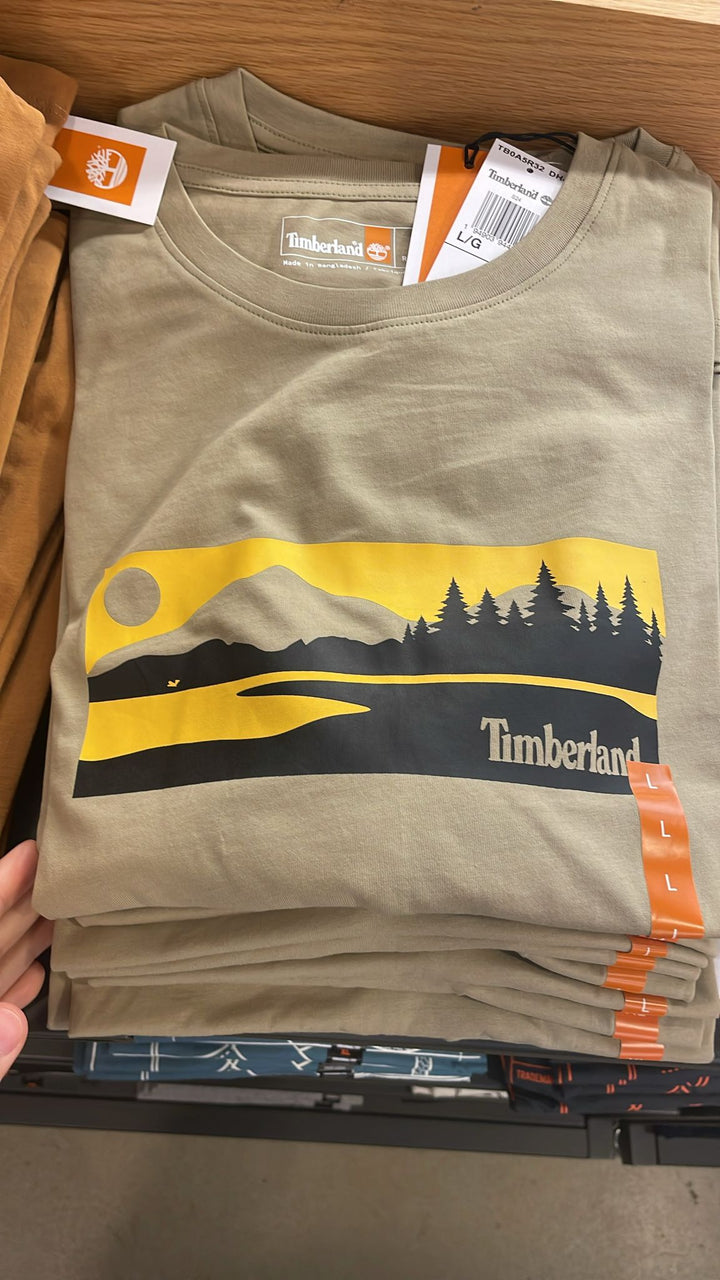 Timberland round Neck Mountain & Sun Small Linear Logo T-shirt Beige