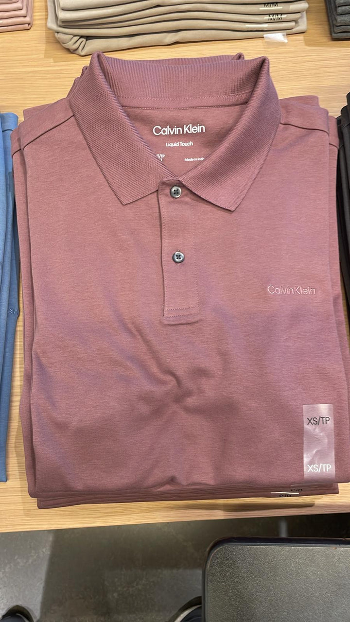 CK Polo Neck Plain T-Shirt Burgundy