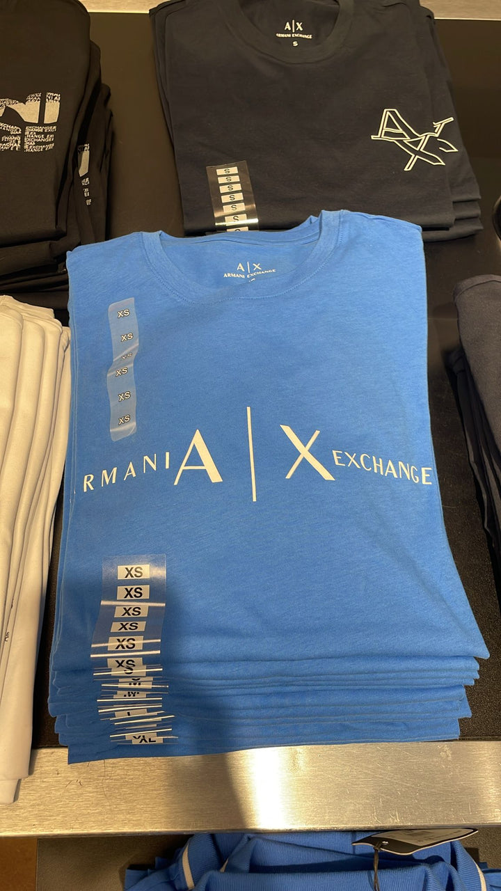 Armani Exchange Round Neck AX Logo T-shirt Blue