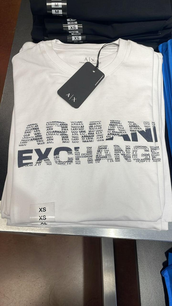 Armani Exchange Round Neck Big 2 line Logo T-shirt White