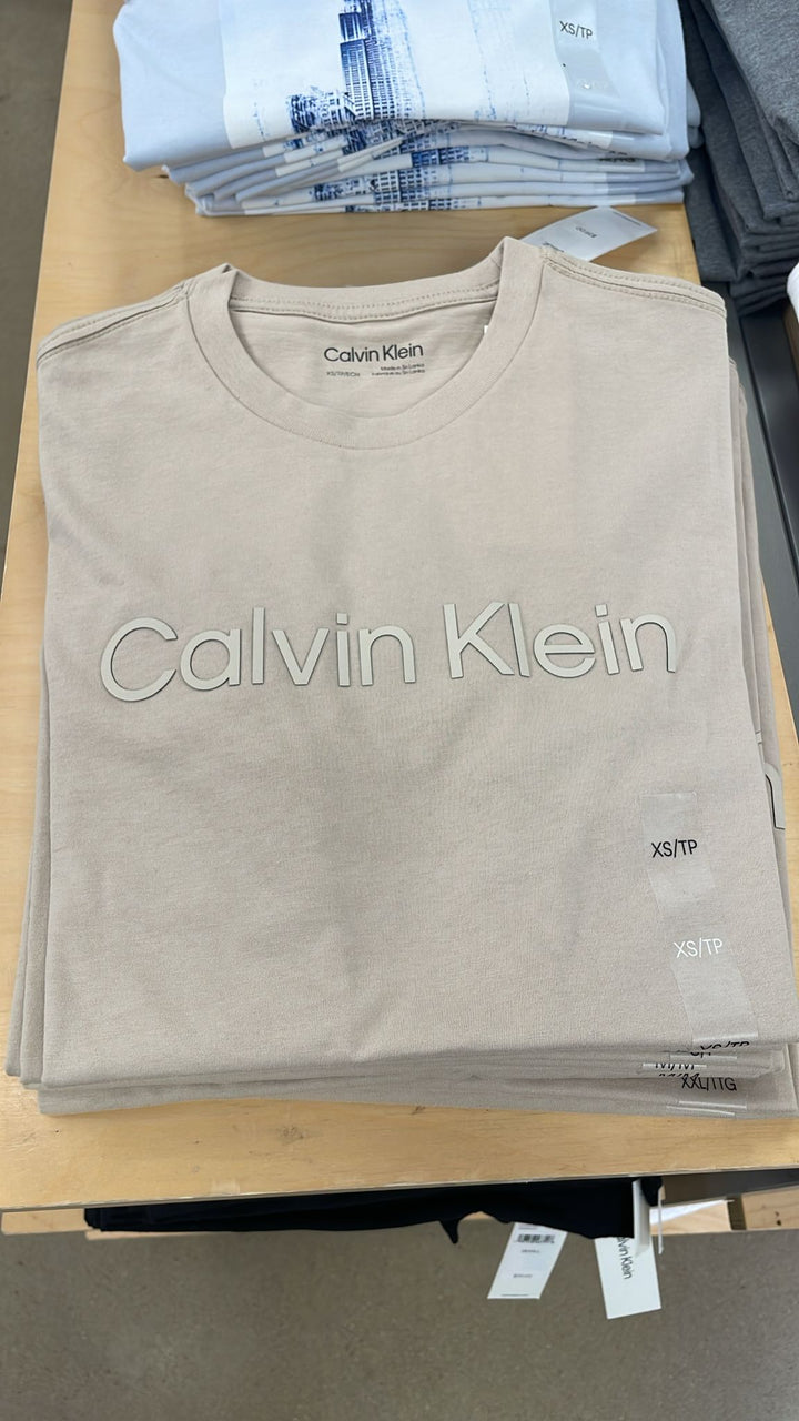 CK round Neck Linear Logo T-Shirt Light Beige