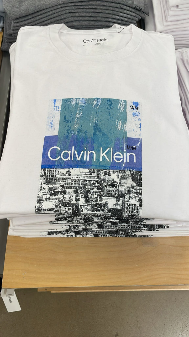 CK round Neck Linear Logo & City T-Shirt White