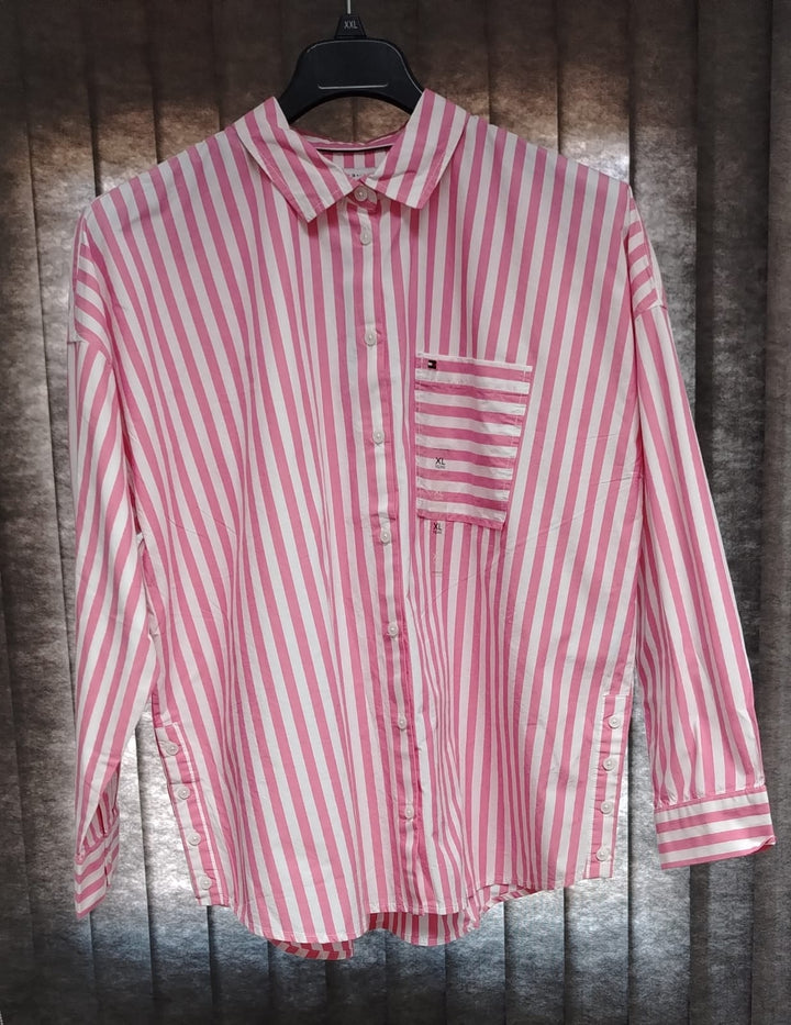 Tommy Hilfiger Women  Shirt White Strip Pink XL