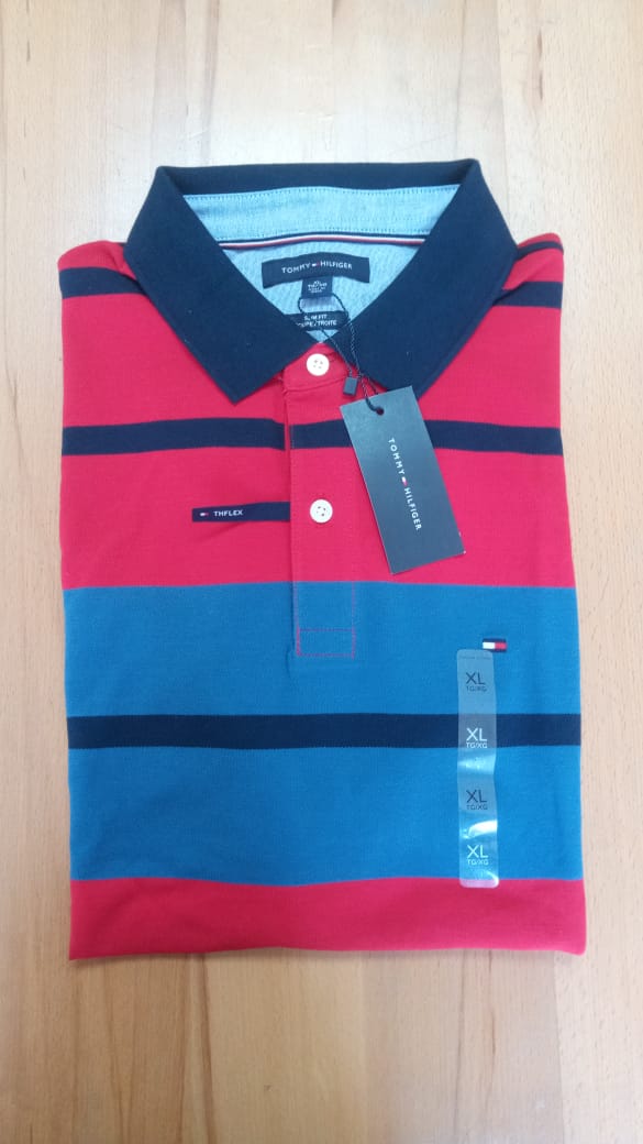 Tommy Polo Red - Lines - Slim