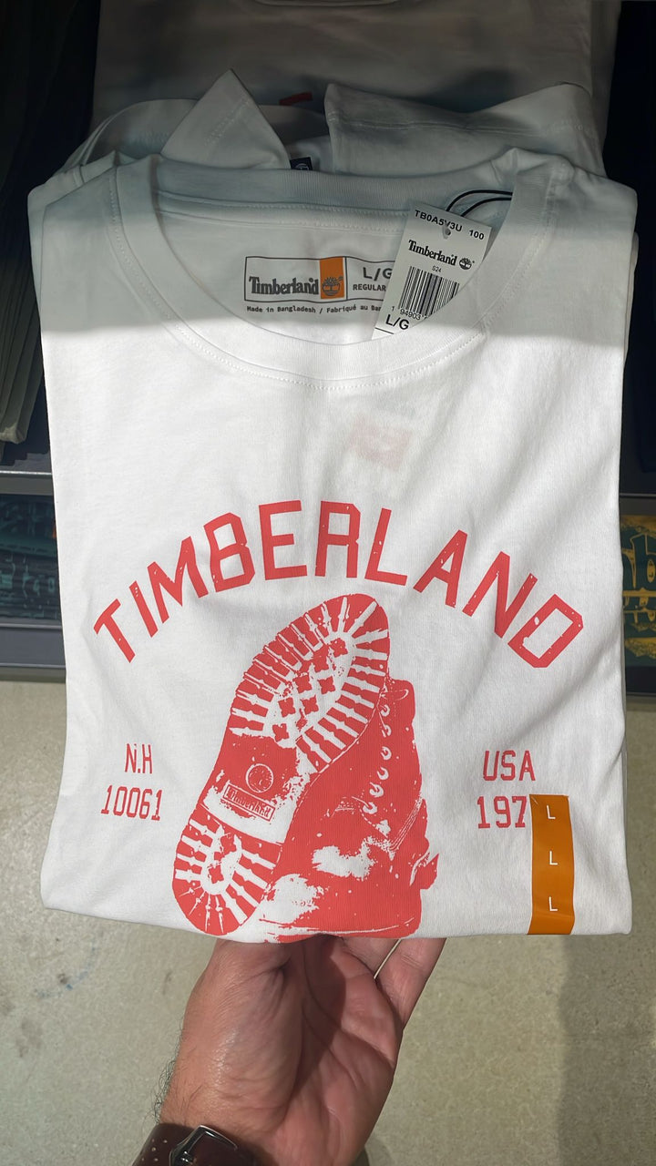 Timberland round Neck Red Boot & Logo T-shirt White