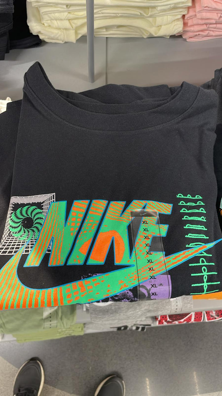 Nike Round Neck T-shirt Big Colorful Logo Black