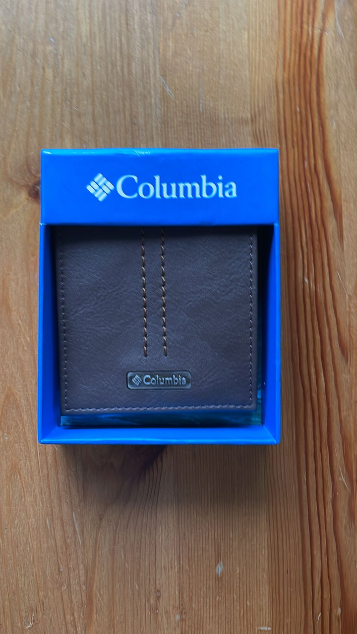 Columbia 2 stitched Lines Leather Wallet Brown