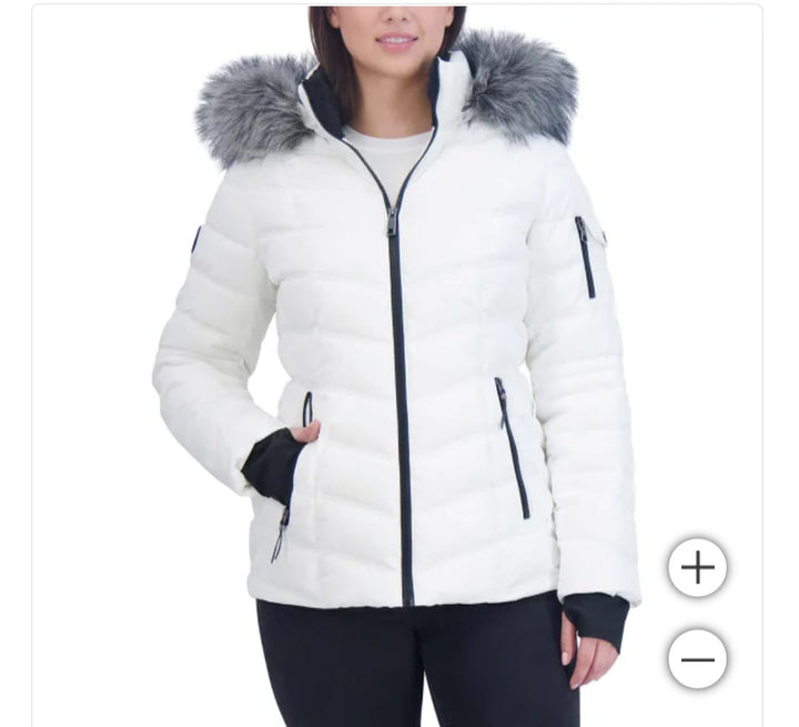 Nautica Ladies' Puffer Jacket with Faux Fur Hood White